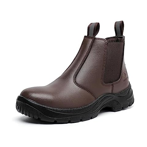 DRKA Men's Steel Toe Work Boots - Slip-Resistant, Waterproof, and Anti-Puncture Safety Shoes for Working（DR2201-BRN-44 Cover