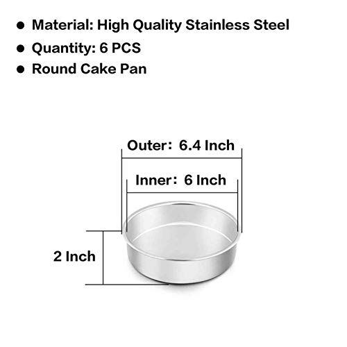Teamfar 6 Inch Cake Pan, 6 Pcs Cake Pan Set Round Baking Pan Stainless Steel For Baking Steaming Serving, Fit In Oven Pressure Cooker Air Fryer, Healthy & Heavy Duty, Easy Clean & Dishwasher Safe #TOP6