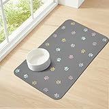 Picture of Yetstock Cat Food Mat Absorbent Dog Mat for Food and Water Non Slip Quick Dry Dog Bowl Mats for Floors 24" X 16" Paw Light Gray