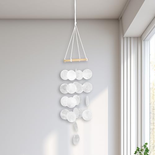 Muschel Windspiel, Boho Deko Windspiel Traumfänger Hängend, Naturmuschel Klangspiel Außendekoration Windspiel für Fenster Bäume Terrasse Garten Geschenk für Frauen (Weiß, 73cm)