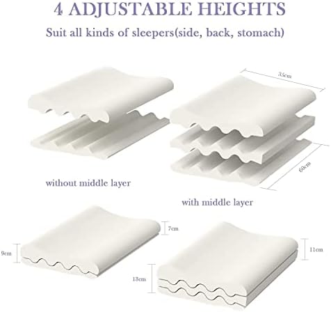 Amazon Brand  Umi Memory Foam Pillow Hypoallergenic Ergonomic Adjustable Contour Pillow with Washable Aloe Vera Cover, Orthopedic Pillow for Neck Pain Support 60x35x13/11cm