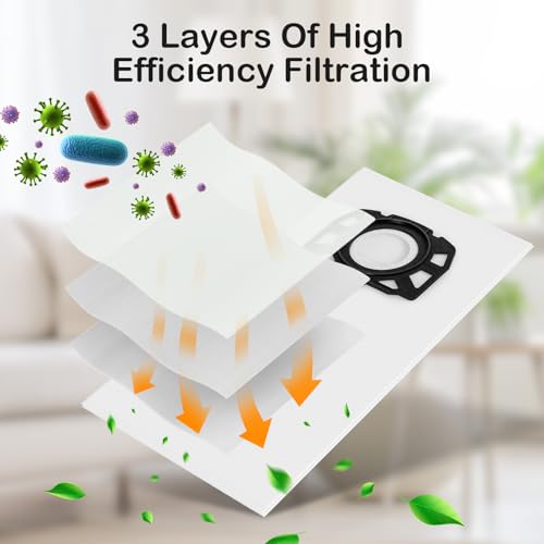 12 Stück KFI 357 Staubsaugerbeutel für Kärcher WD2 Plus, WD3, KWD1, KWD2, KWD3, MV3, WD3.200 - WD3.800M, SE4001, SE4002 Staubsauger, Ersetzt 2.863-314.0