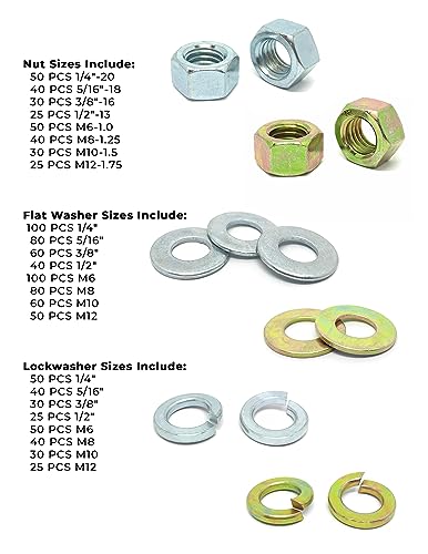 Inch & Metric Grade 8 Hex Nut, Flat & Lock Washer Assortment - 1150 PCS - Thumbnail 2