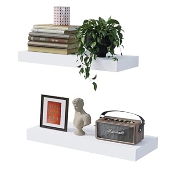 Foto di BONTEC Mensole da muro, confezione da 2, robuste mensole da parete per bagno, facili da installare, design minimalista, contengono 10 kg ciascuna, bianco