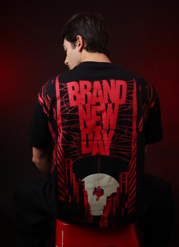 Image of Free Authority Official Marvel Spider-Man Brand New Day Graphic Printed Men's Oversized Fit T-Shirt | Pure Cotton Crew Neck Half Sleeve Casual Summer Tee