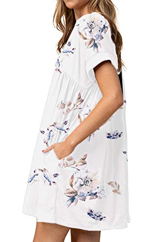 Image of Jayscreate Women's Baby Doll Dress Summer Casual Tunic Pleated Flowy Swing Short Sleeve Black V Neck Mini Dress
