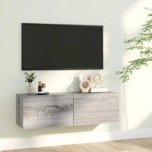HaoChrymec Meuble TV Mural en Bois Composite, Rangement avec Étagères et Portes, Meuble TV Suspendu, Armoire de Rangement, adapté au Salon et à...