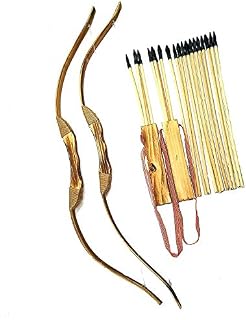 2-Pack Handmade Wooden Bow and Arrow Set-24 Wood Arrows and 2 Quiver