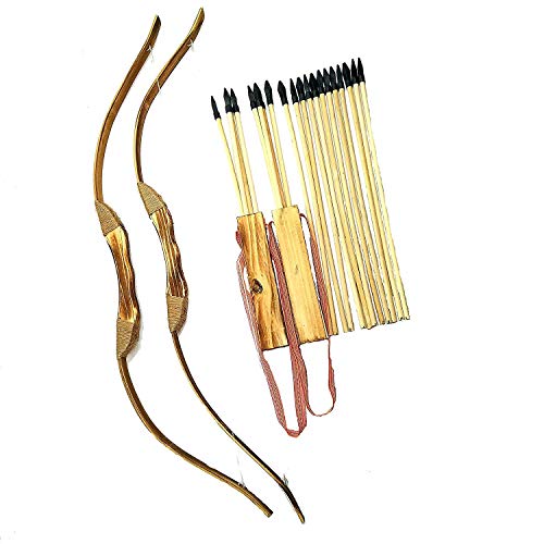 2-Pack Handmade Wooden Bow and Arrow Set-24 Wood Arrows and 2 Quiver.