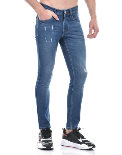 Image of Numero Uno Men'S Dark Blue Super Skinny Fit Distressed Sustainable Jeans