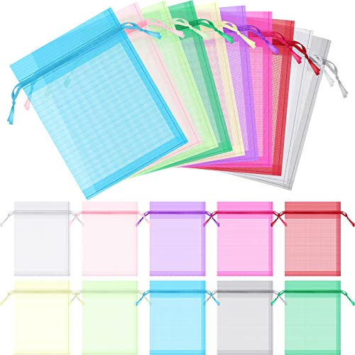 Image of Woanger 500 Pcs Organza Bags Bulk 3 x 4 Inch Small Drawstring Favor Mesh Pouches for Jewelry Bracelets Christmas Candy Wedding Party Favor Gift (random Mixed 10 Colors)