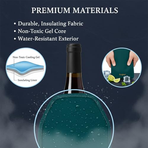 Wine Cooler Sleeve, Wine Bottle Gel Cooler Sleeve Freezer Chiller, Long Lasting Keep Wine Cool and Chill Sleeve for Prosecco Champagne Beer Wine Bottles(2PCS Blackish green) by icepac - Used condition - Image 6