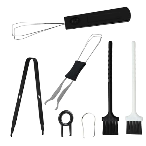 HUATEEN Stainless Steel Keycap Puller 7-Piece Set | Professional Keycap & Switch Remover Tools | Keyboard Cleaning Brush & Tweezer Kit for Mechanical Keyboard Maintenance