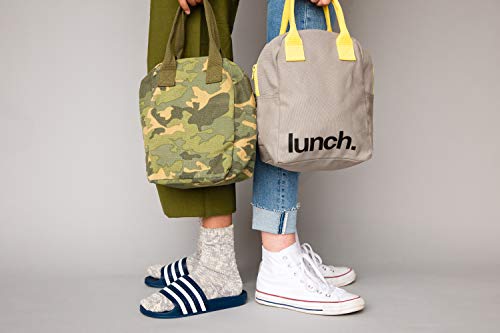 Fluf Zipper Lunch Bag | Reusable Canvas Lunch Box For Women, Men, Kids | Organic Cotton Meal Tote | (Grey Yellow) #TOP5