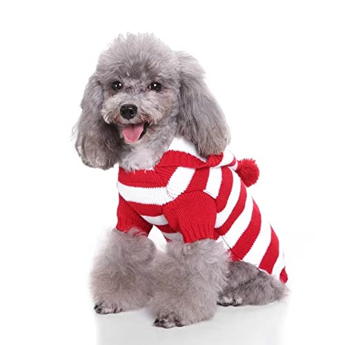 Cute Red Stripe Christmas Sweater For Small Dogs Cats Winter Warm Sweater School Style Hoodies Shirt Outfits Clothes M #TOP2