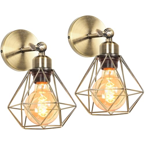 iDEGU Lot de 2 Appliques Murales Interieures Industrielle 16cm Luminaire Plafonnier en Métal Design Cage Bronze Éclairage de Plafond E27 Réglable Lampe...