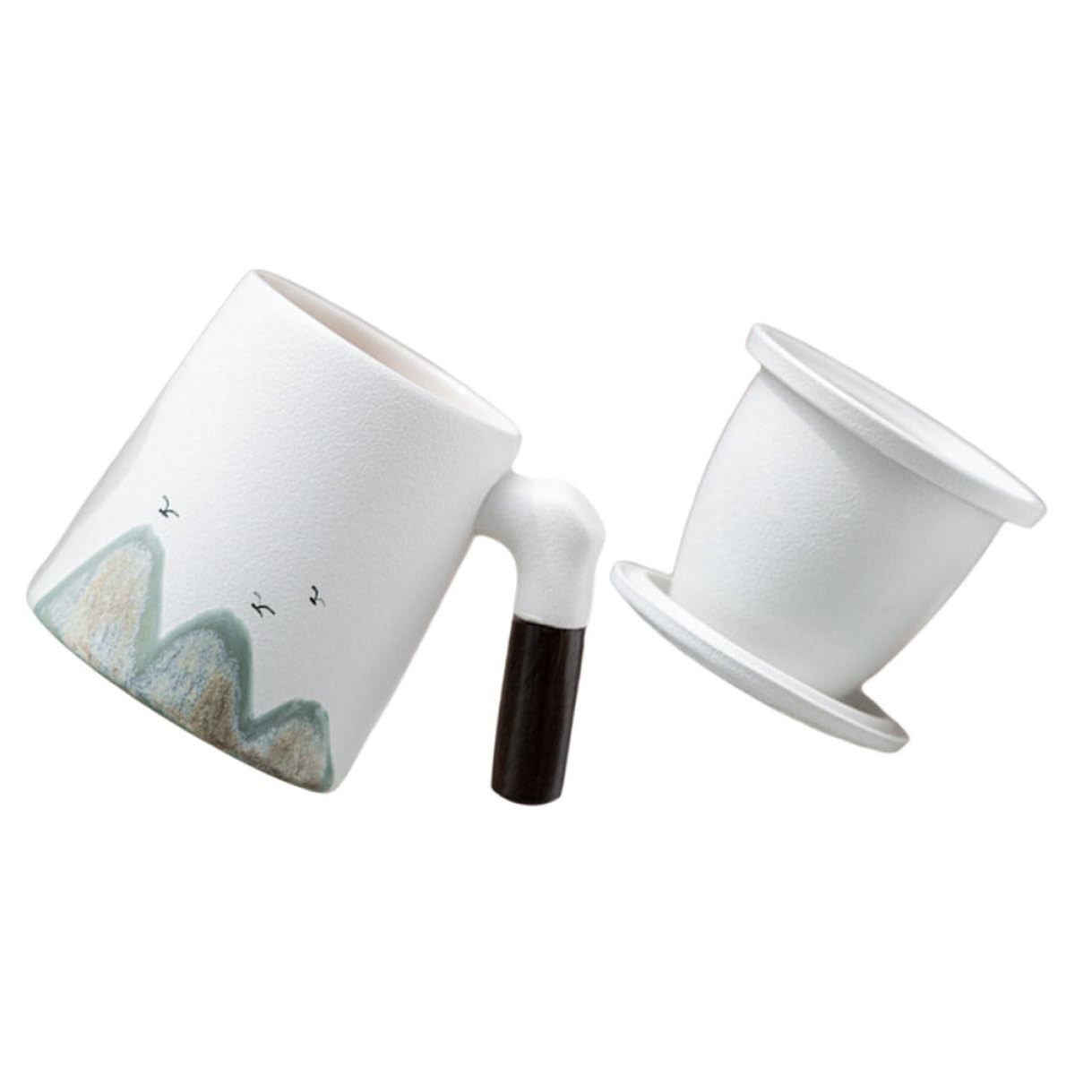 DECHOUS Taza de Té de Cerámica Color Claro con Tapa y Filtro Integrado Taza Pequeña para Infusiones para Hogar y Oficina sin Residuos Diseño Compacto Ligero
