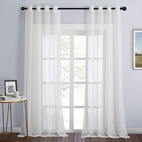NICETOWN Patio Door Sheer Curtains 96 inch Length, Ring Top Voile Textured Airy Sheer Curtains and...