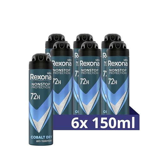 6x Rexona Men Nonstop Protection Deospray Cobalt Dry Anti Transpirant mit 72 Stunden Schutz vor Schweiß und Körpergeruch 150 ml