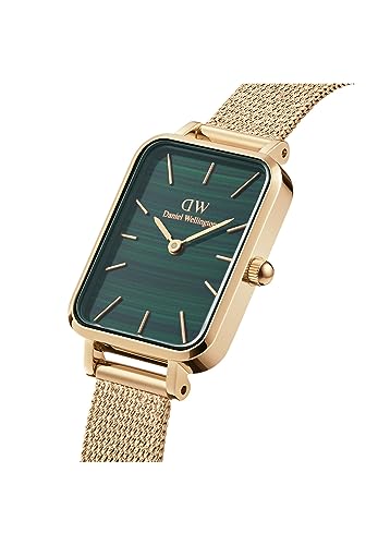 Image of Daniel Wellington Quadro Analog Watch for Women with Green Rectangle Dial & Gold Stainless Steel Bracelet Band Water Resistant Women's Wrist Watches - DW00100561K