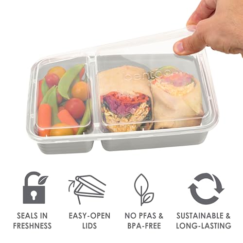 Image of Bentgo Prep 60-Piece Meal Prep Kit - Reusable PFAS & BPA-Free Food Containers, 1-Compartment, 2-Compartment, & 3-Compartments - Microwave, Freezer, & Dishwasher Safe (White Stone)