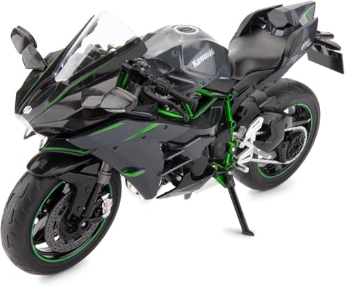 Image of Compatible for 1:12 Kavasaki Ninja H2R Motorcycle DieCast Model, Suspension and Hand Free Roller, Toy Motorcycle Collection with Music Lighting Toy for Kids (Ninja Kawasaki -Black)