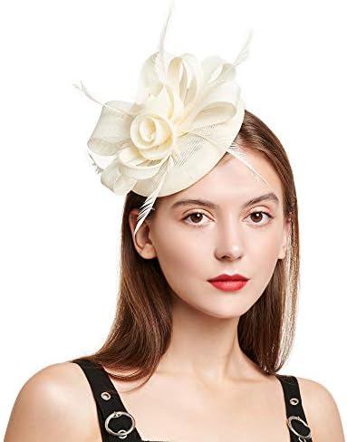 C.Garopl Fascinators Hats Women Vintage Wedding Fashion Headband Clip Church Cocktail Dresses Headwear Tea Party (Cream-02)