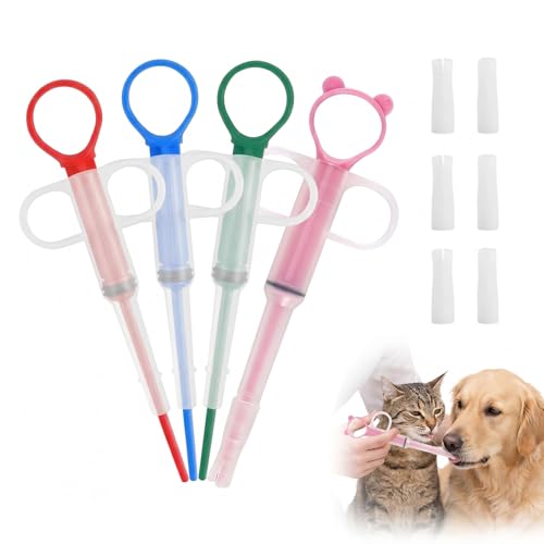 JOVYTH Distributeur De Comprimés Pour Animaux Lot De 4, Avec 6 Embouts Souples En Silicone, Convient Chats Chiens Et Autres Petits Animaux, Pour Comprimés,...