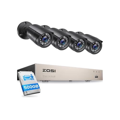 ZOSI 8CH 3K Lite Home Wired Security Camera System, AI Human Vehicle Detection, 4pcs 1920TVL 2MP Indoor Outdoor Camera, Night Vision, H.265+ 8 Channel DVR with 500GB Hard Drive for 24/7 Reco