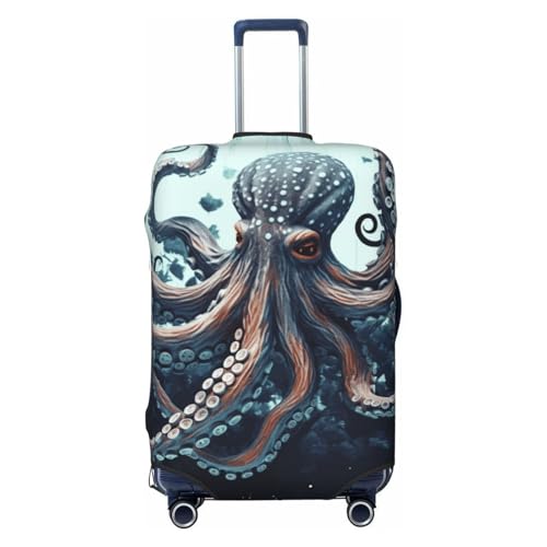 Elastic Travel Luggage Cover for Suitcase Tsa Approved Stretch Scratch-Resistant Suitcase Protector Cover Washable Cool Octopus Baggage Covers Fits 18-32 Inch Luggage Case