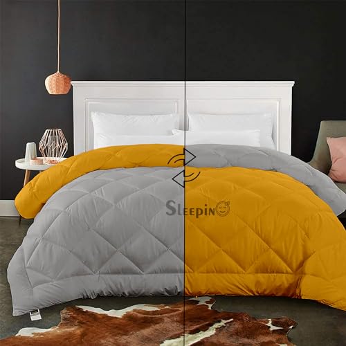 Image of 600 GSM Heavy Winter Double Bed Comforter | Microfiber, Breathable, Reversible,Soft, Lightweight & Machine Washable Comforter for Double Bed 90x100 Inch - GoldSilver