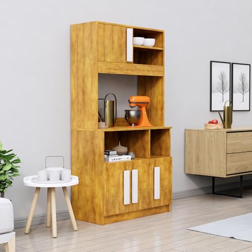 Image of Bniture Multipurpose Kitchen Cabinet | Engineered Wood Crockery Cabinet Modern with 4 Doors and Open Shelves | Crockery Unit for Dining Area | Kitchen Crockery Cabinet for Home | Giant Wood