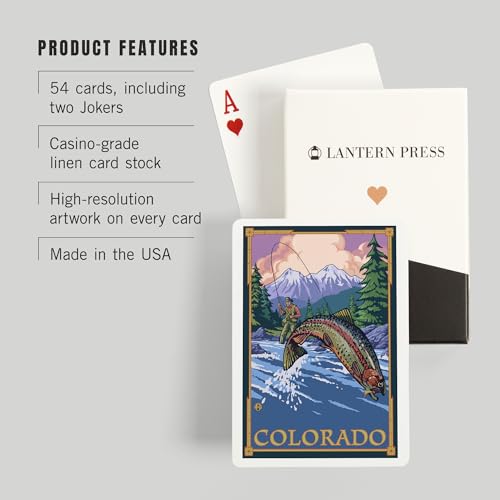 Lantern Press Colorado, escena pesca con mosca, 52 cartas póker miniatura 3