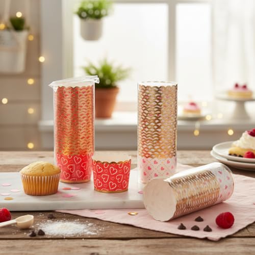 Kalp Desenli 25'li Muffin ve Cupcake Kalıbı, Asorti Renkli (Kırmızı/Beyaz) Kağıt Kek Kapsülü
