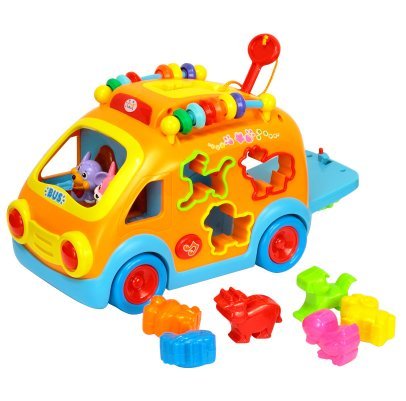 Playking Huile Toys 988 Baby Innovative Vehicle Happy Bus Toy with Music & Lights & Blocks Learning Educational Toy for Baby 18m+