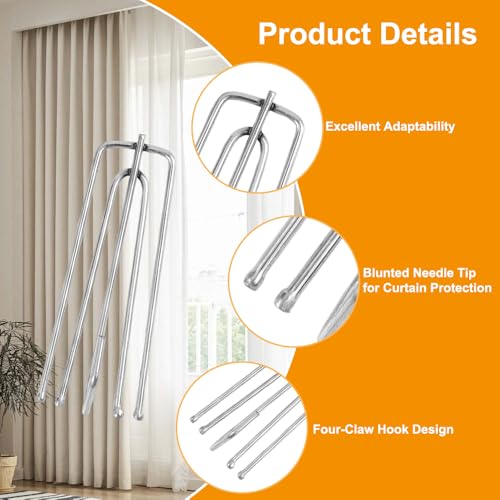 70 Stück Gardinenhaken Metall, Edelstahl Gardinenhaken, 4 Zinken Pinch Vorhang Falte Haken, Vorhanghaken aus Edelstahl, Curtain Hooks, für Gardinen und Vorhangringe Schienen, für Türvorhänge