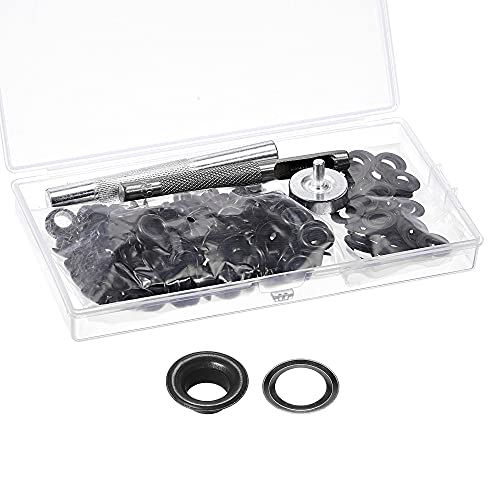 Uxcell Grommet Tool Kit 100 Sets 1/4" Copper Grommets Eyelets With 3Pcs Install Tools, 6Mm Inside Dia. Black #TOP20
