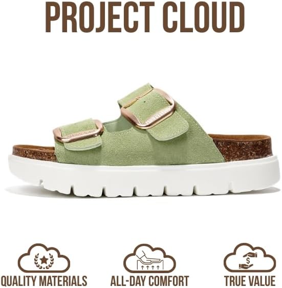 Project Cloud 100% Genuine Leather Platform Sandals Women Footwear - Wedge Chunky Slides for Women 2026 with Memory Foam Insole & Cork Footbed Womens Sandals (GreeceChunky) thumbnail