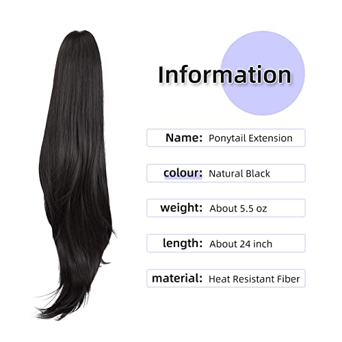 Ponytail Extension,24" Claw Clip Hair Extensions Ponytail Long Straight Hair Hair Extension Natural Looking Synthetic Hairpiece For Women Natural Black #TOP1
