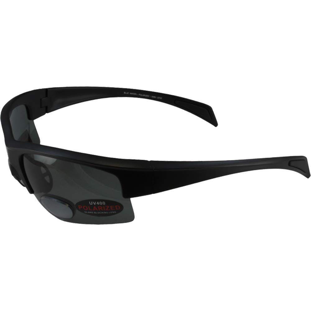BlueWater Polarized Bifocal 2 Sunglasses Matte Black Frames +3.0 Magnification Smoke Lenses by Global Vision