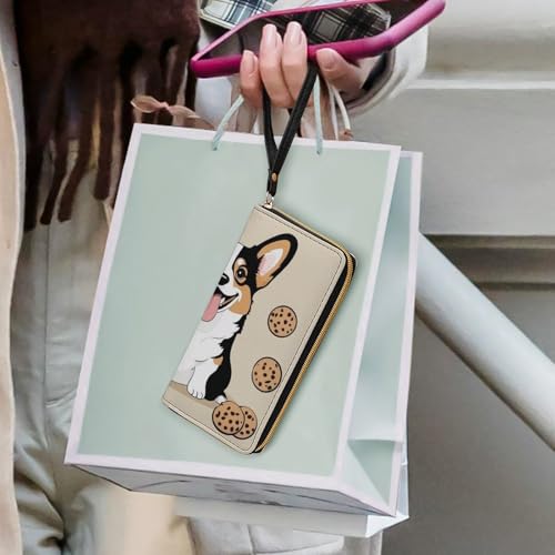 Womens Wallet, Waterproof PU Leather Wallet, Large Capacity Credit Card Holder Funny Corgi Dogs Cookies Coin Zipper Clutch Purse 6