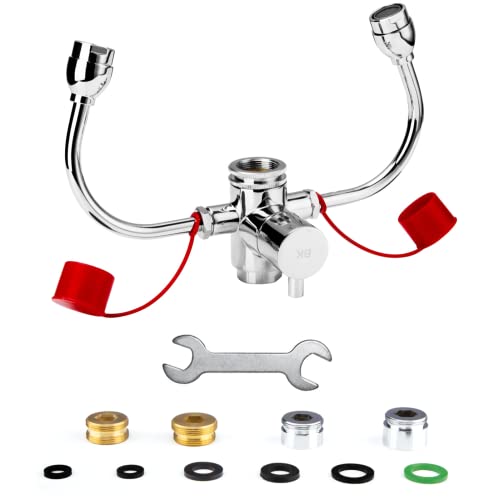 Emergency Eye Wash Station – Faucet Mounted Eyewash Unit for Sink Attachment, First Aid Eye Flush Solution for Lab, Factory, Office, or Home – Includes 4 Adapters