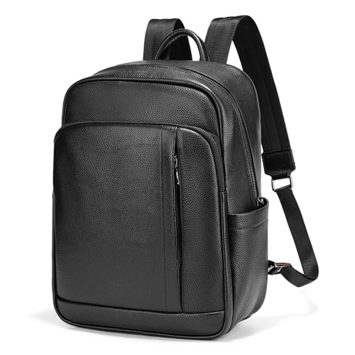 zency Mochila feminina preta de couro legítimo para laptop, mochila minimalista executiva para computador para viagens de trabalho, Preto, G