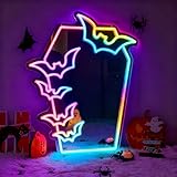 Bat RGB Espejo de señal de neón Decoración del hogar Iluminación de arte de pared para la boda Dormitorio Sala de estar Vestidor Decoraciones de fiesta Alimentado por USB