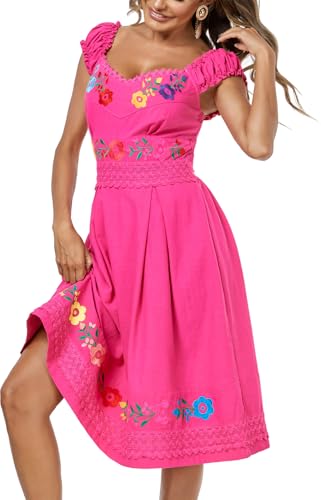 Image of Women's Mexican Dress Embroidered Causal Lace Party Dress