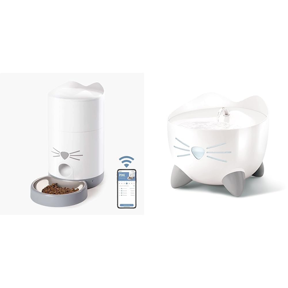 Catit PIXI Comedero Inteligente para Gatos - Capacidad del depósito de 1.2 Kg & Bebedero Fuente para Gatos