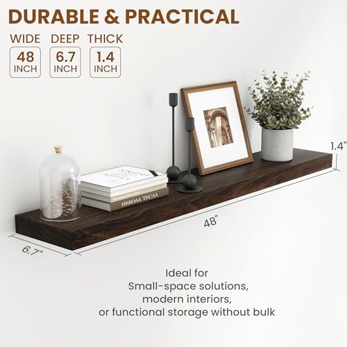 Image of Fun Memories 48 inch Elm Wood Floating Shelves for Wall, Walnut Finish, 1 Pack