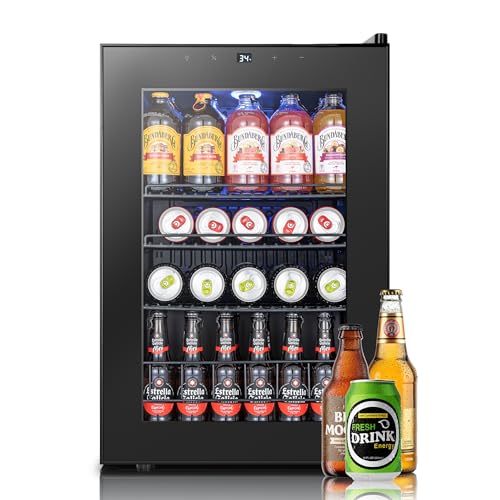 Image of Yeego Beverage Refrigerator, 85 Can Mini Fridge with Glass Door, Digital Temperature Control 34F-54F, Countertop Drink Cooler for Soda, Beer and Wine, Black