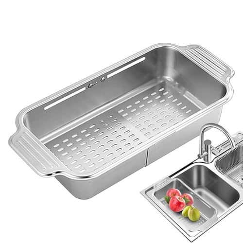 Escurridor de platos ajustable, colador extensible y organizador compacto 3