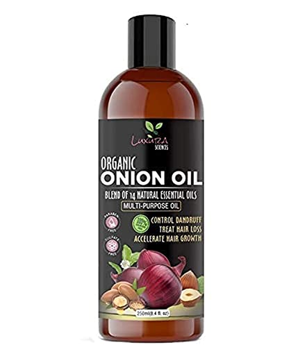 Image of Luxura Sciences Onion Hair Oil 250 ML with 14 Essential Oils, Multi-Purpose Hair Growth Oil /Serum For Complete Hair Treatment with Argan, Bhringraj, Hibiscus, Sesame,Amla,Sweet Almond, Olive and more.